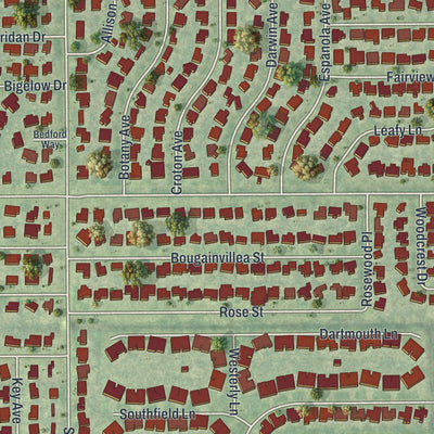 Close-up of the map of Southgate, Florida print showing street and building detail