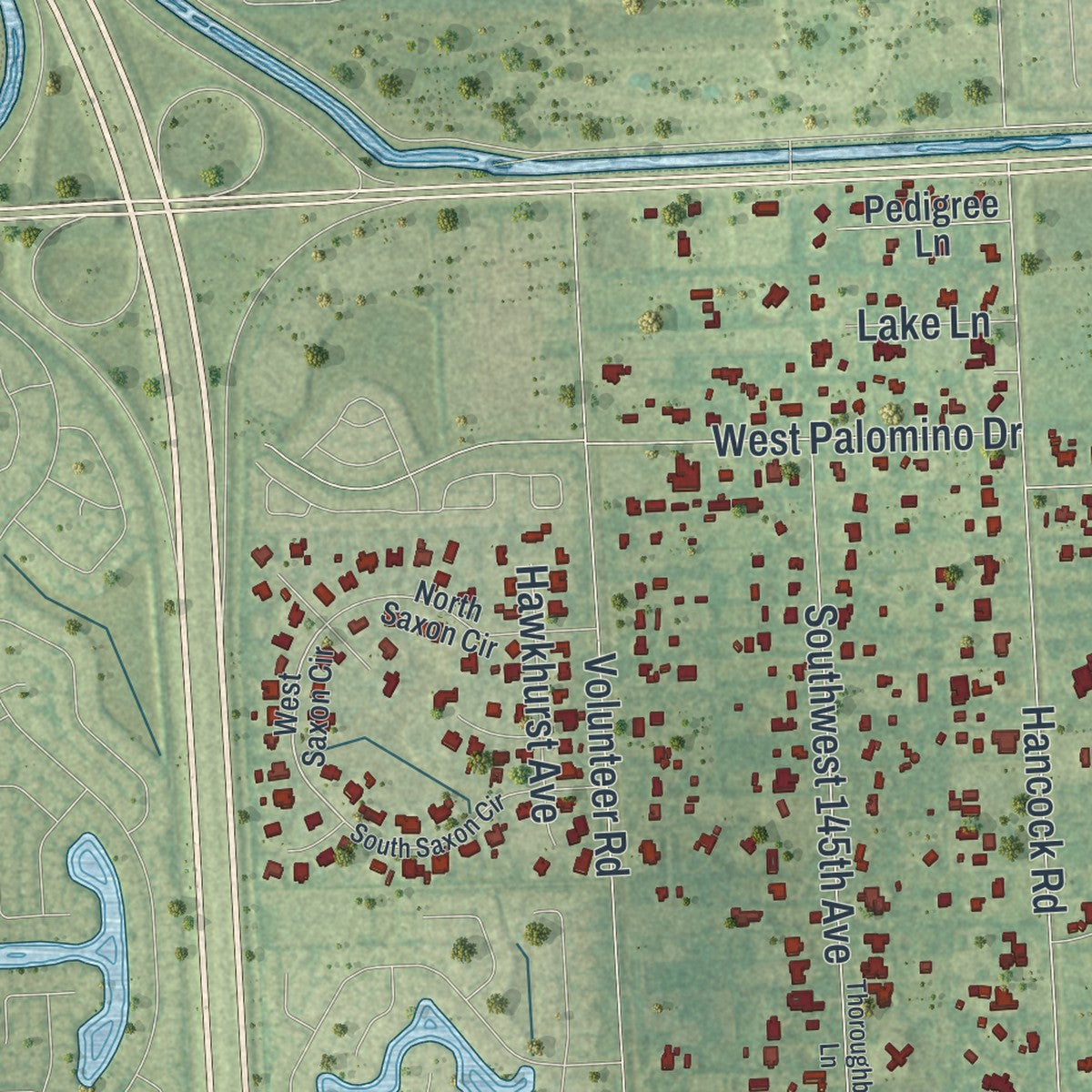 Close-up 2 of the Southwest Ranches, Florida map artwork