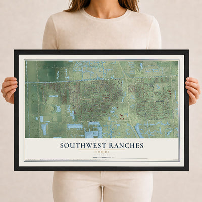 Southwest Ranches, Florida map print, 12" x 18" W/ Black Ayous Wood Frame mockup
