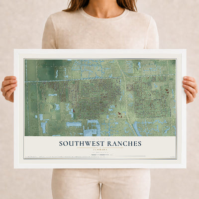 Southwest Ranches, Florida map print, 12" x 18" W/ White Ayous Wood Frame mockup
