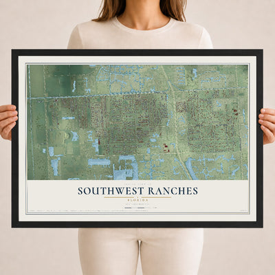 Southwest Ranches, Florida map print, 18" x 24" W/ Black Ayous Wood Frame mockup