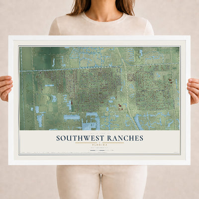 Southwest Ranches, Florida map print, 18" x 24" W/ White Ayous Wood Frame mockup