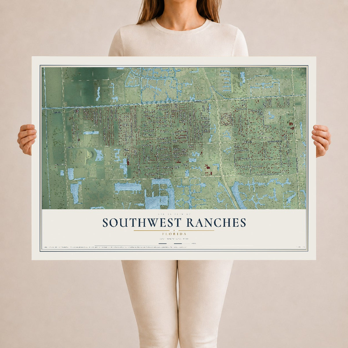 Southwest Ranches, Florida map print, 24" x 36" Archival Matte Print mockup