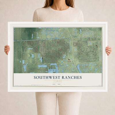 Southwest Ranches, Florida map print, 24" x 36" W/ White Ayous Wood Frame mockup