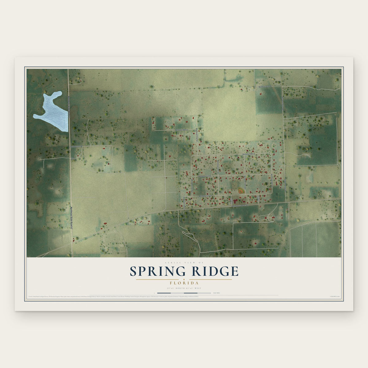 Spring Ridge, Florida map print, the full design