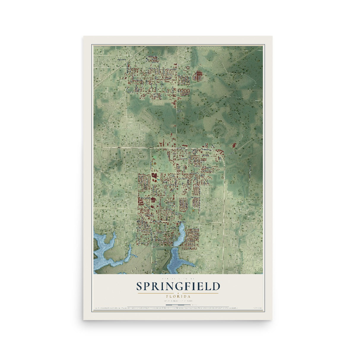 Springfield, Florida map print, 12" x 18" Archival Matte Print mockup