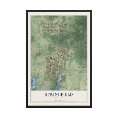 Springfield, Florida map print, 12" x 18" W/ Black Ayous Wood Frame mockup