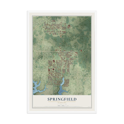 Springfield, Florida map print, 12" x 18" W/ White Ayous Wood Frame mockup