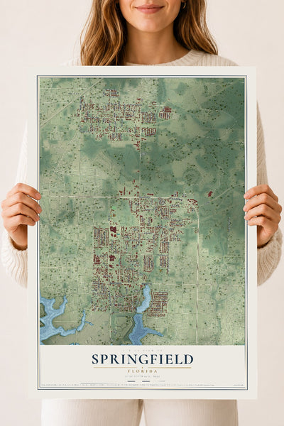 Springfield, Florida map print, 18" x 24" Archival Matte Print mockup