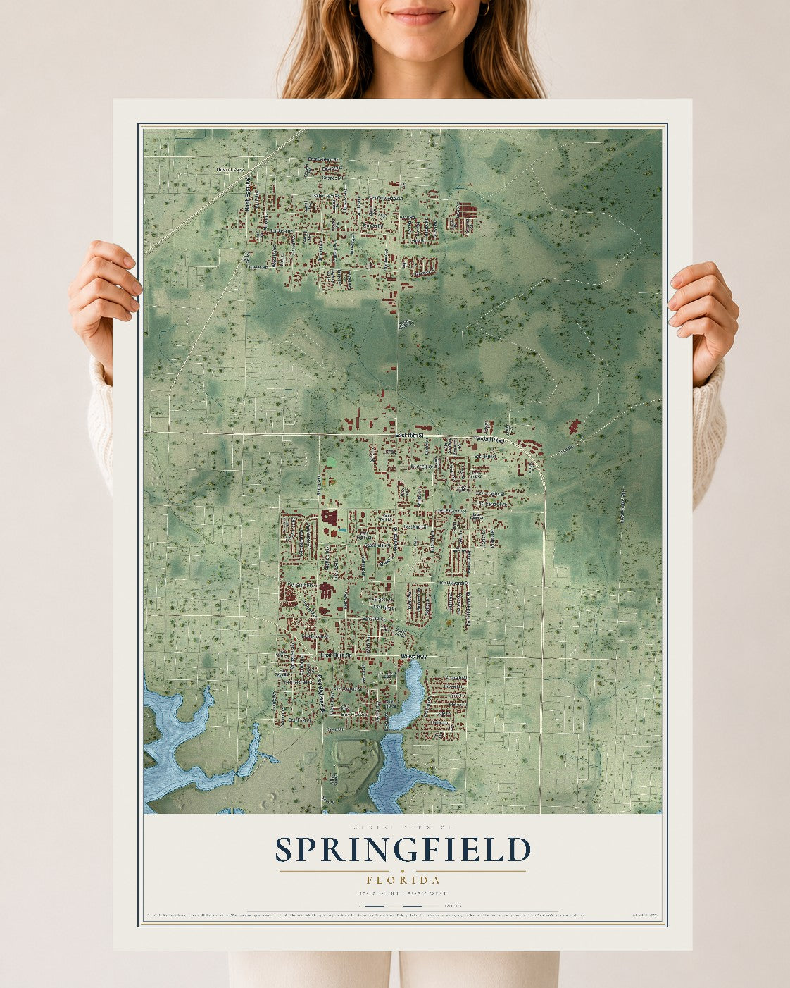 Springfield, Florida map print, 24" x 36" Archival Matte Print mockup
