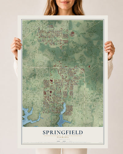 Springfield, Florida map print, 24" x 36" Archival Matte Print mockup
