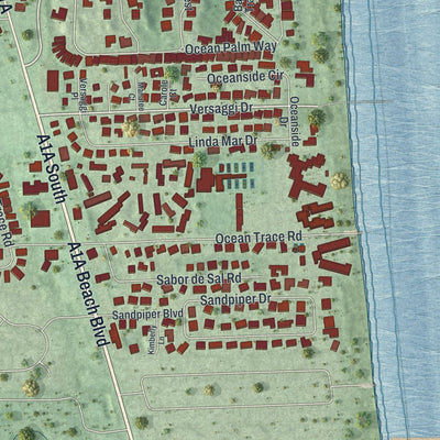 Close-up 1 of the St. Augustine Beach, Florida map artwork