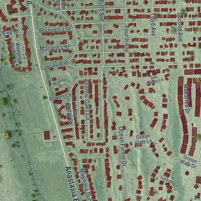 Close-up 2 of the St. Augustine Beach, Florida map artwork