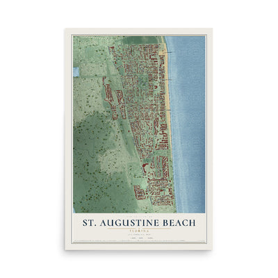 St. Augustine Beach, Florida map print, 12" x 18" Archival Matte Print mockup