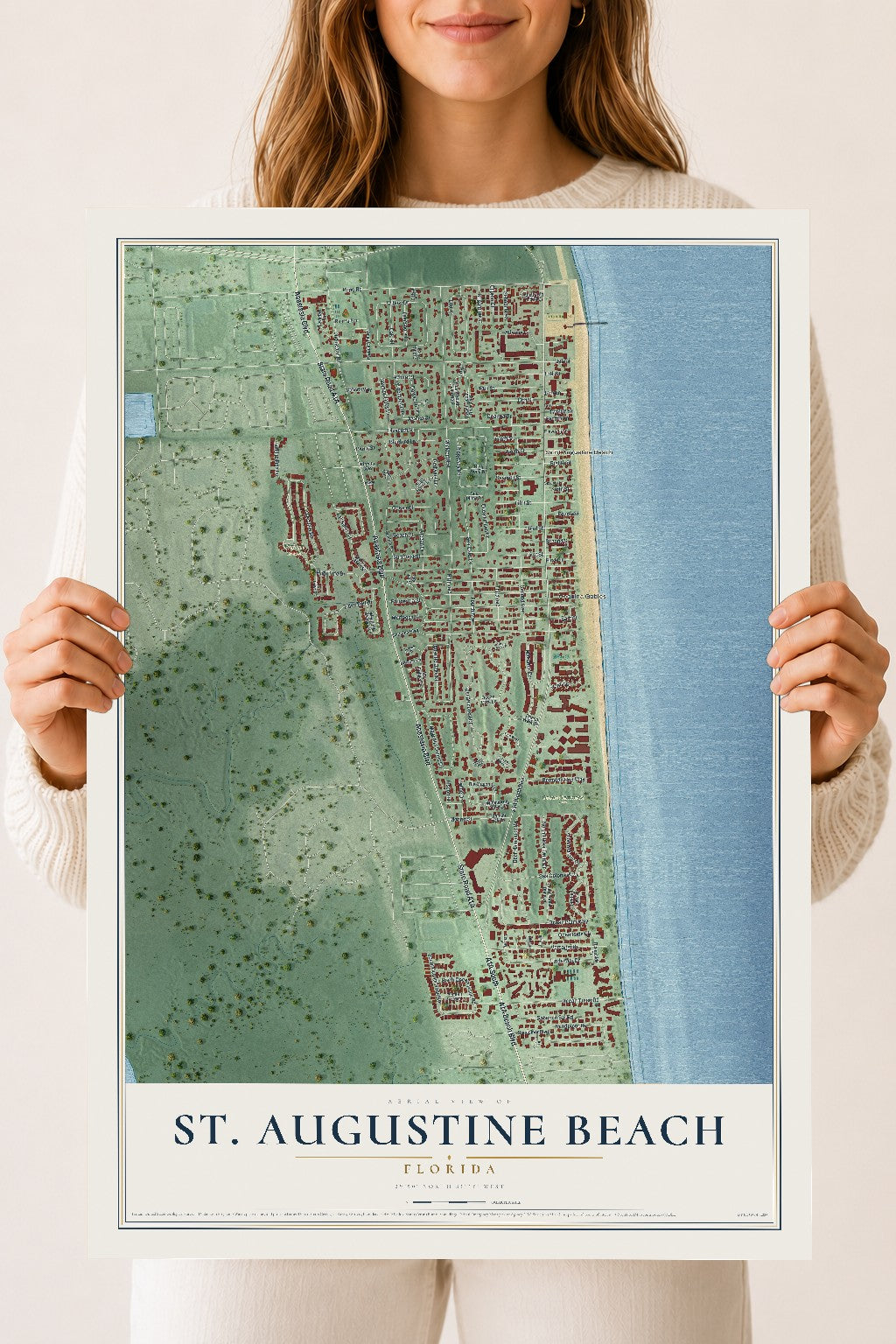 St. Augustine Beach, Florida map print, 18" x 24" Archival Matte Print mockup