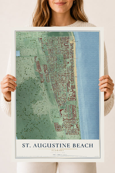 St. Augustine Beach, Florida map print, 18" x 24" Archival Matte Print mockup