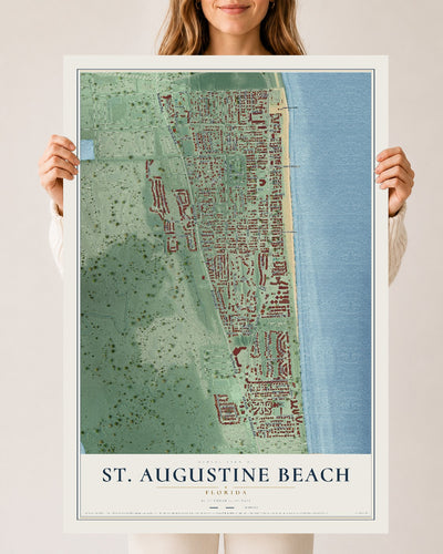 St. Augustine Beach, Florida map print, 24" x 36" Archival Matte Print mockup