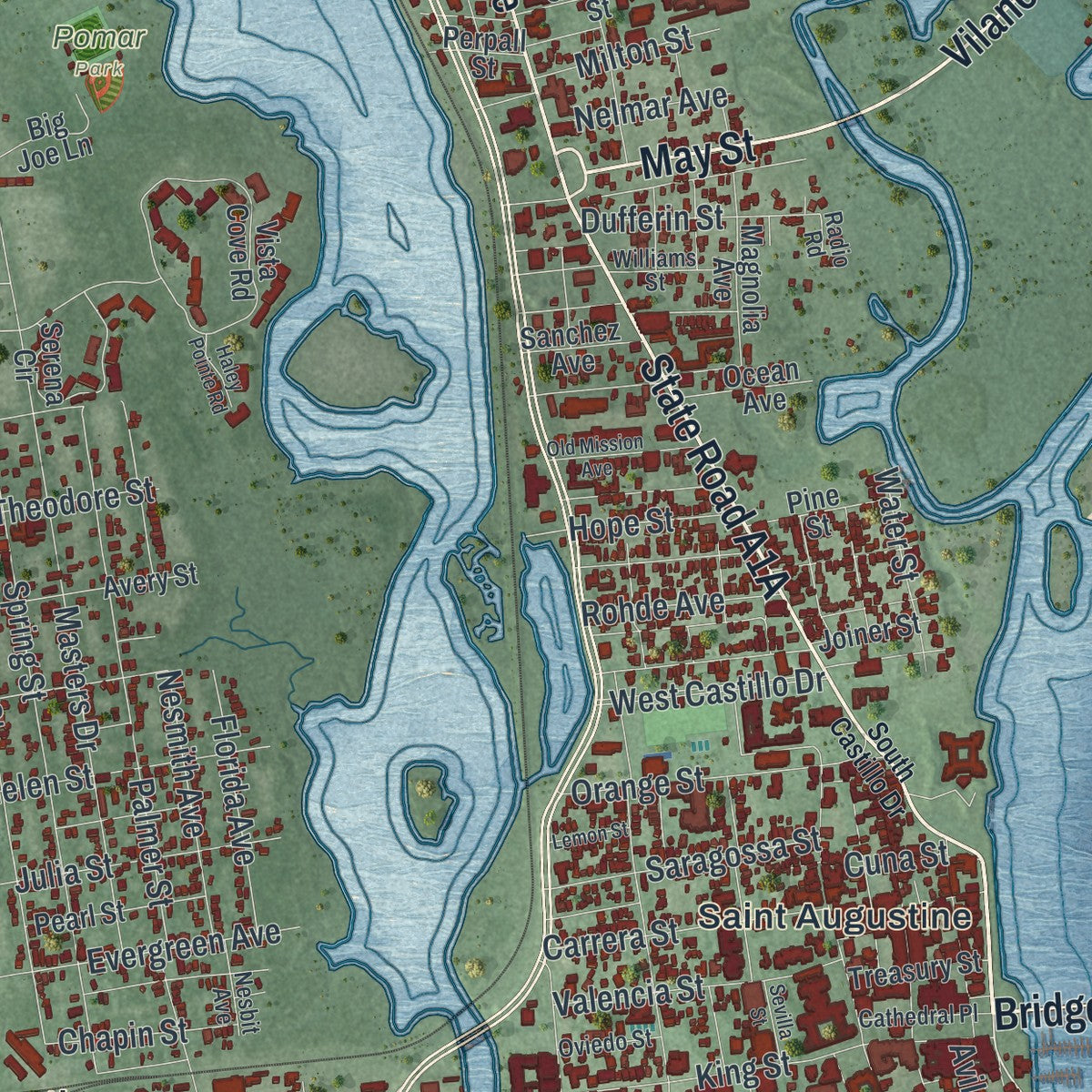 Close-up 1 of the St. Augustine, Florida map artwork