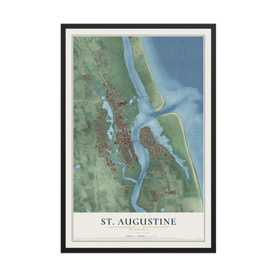 St. Augustine, Florida map print, 12" x 18" W/ Black Ayous Wood Frame mockup