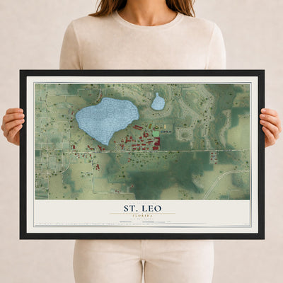 St. Leo, Florida map print, 12" x 18" W/ Black Ayous Wood Frame mockup