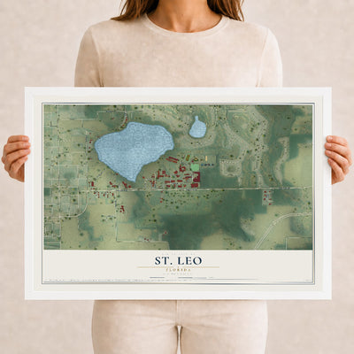 St. Leo, Florida map print, 12" x 18" W/ White Ayous Wood Frame mockup