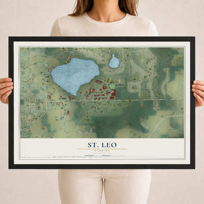 St. Leo, Florida map print, 18" x 24" W/ Black Ayous Wood Frame mockup