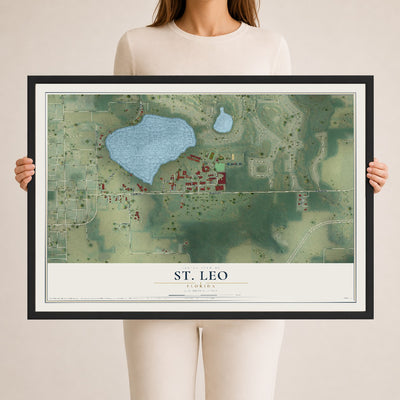 St. Leo, Florida map print, 24" x 36" W/ Black Ayous Wood Frame mockup