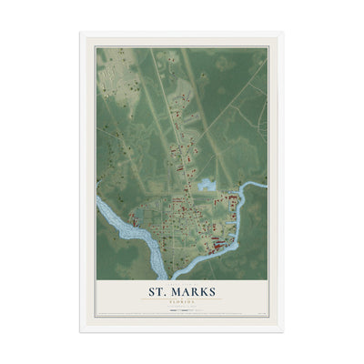 St. Marks, Florida map print, 12" x 18" W/ White Ayous Wood Frame mockup
