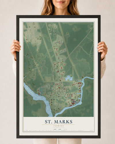 St. Marks, Florida map print, 24" x 36" W/ Black Ayous Wood Frame mockup