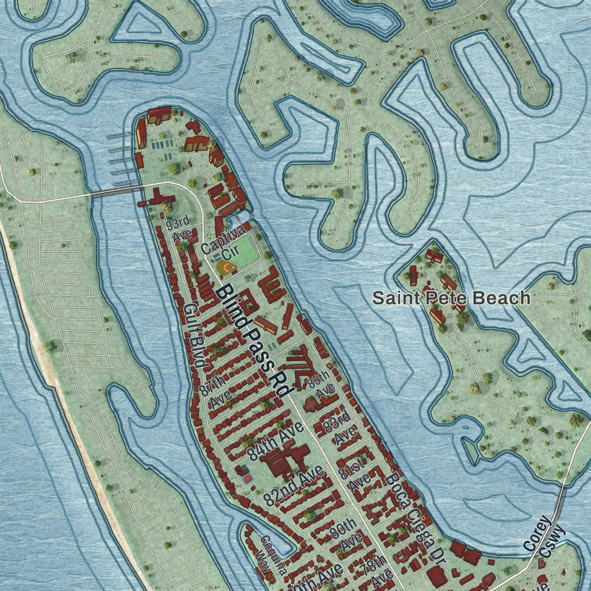 Close-up 1 of the St. Pete Beach, Florida map artwork
