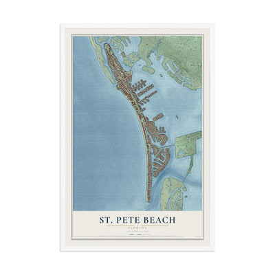 St. Pete Beach, Florida map print, 12" x 18" W/ White Ayous Wood Frame mockup