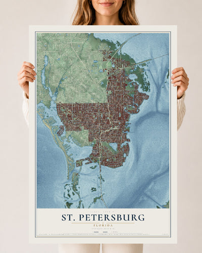 St. Petersburg, Florida map print, 24" x 36" Archival Matte Print mockup