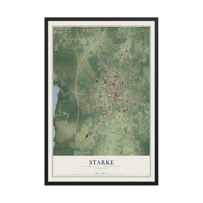 Starke, Florida map print, 12" x 18" W/ Black Ayous Wood Frame mockup