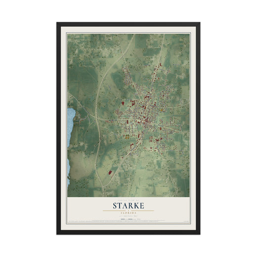 Map of Starke, Florida, 12 x 18 inch print in a black wood frame