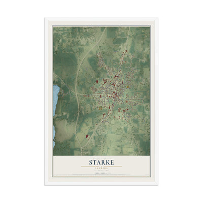 Starke, Florida map print, 12" x 18" W/ White Ayous Wood Frame mockup