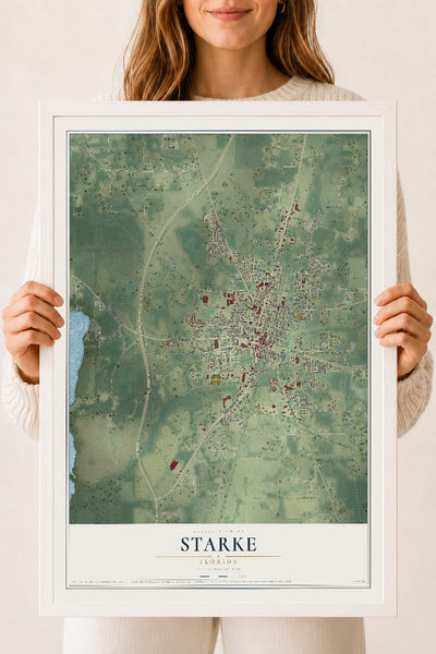 Starke, Florida map print, 18" x 24" W/ White Ayous Wood Frame mockup