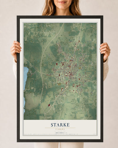 Starke, Florida map print, 24" x 36" W/ Black Ayous Wood Frame mockup