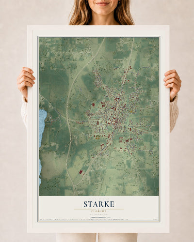 Starke, Florida map print, 24" x 36" W/ White Ayous Wood Frame mockup