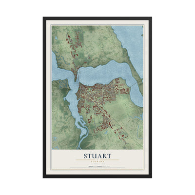 Stuart, Florida map print, 12" x 18" W/ Black Ayous Wood Frame mockup