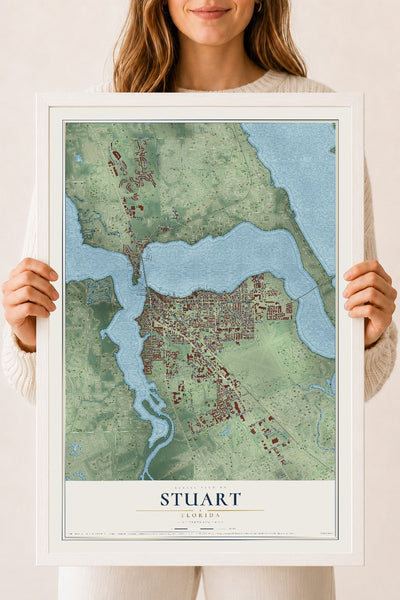 Stuart, Florida map print, 18" x 24" W/ White Ayous Wood Frame mockup
