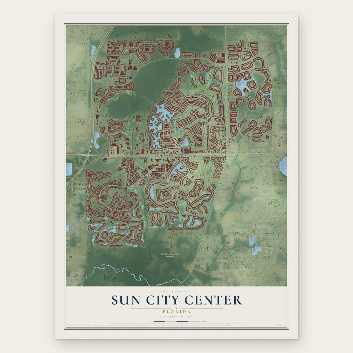 Sun City Center, Florida map print, the full design