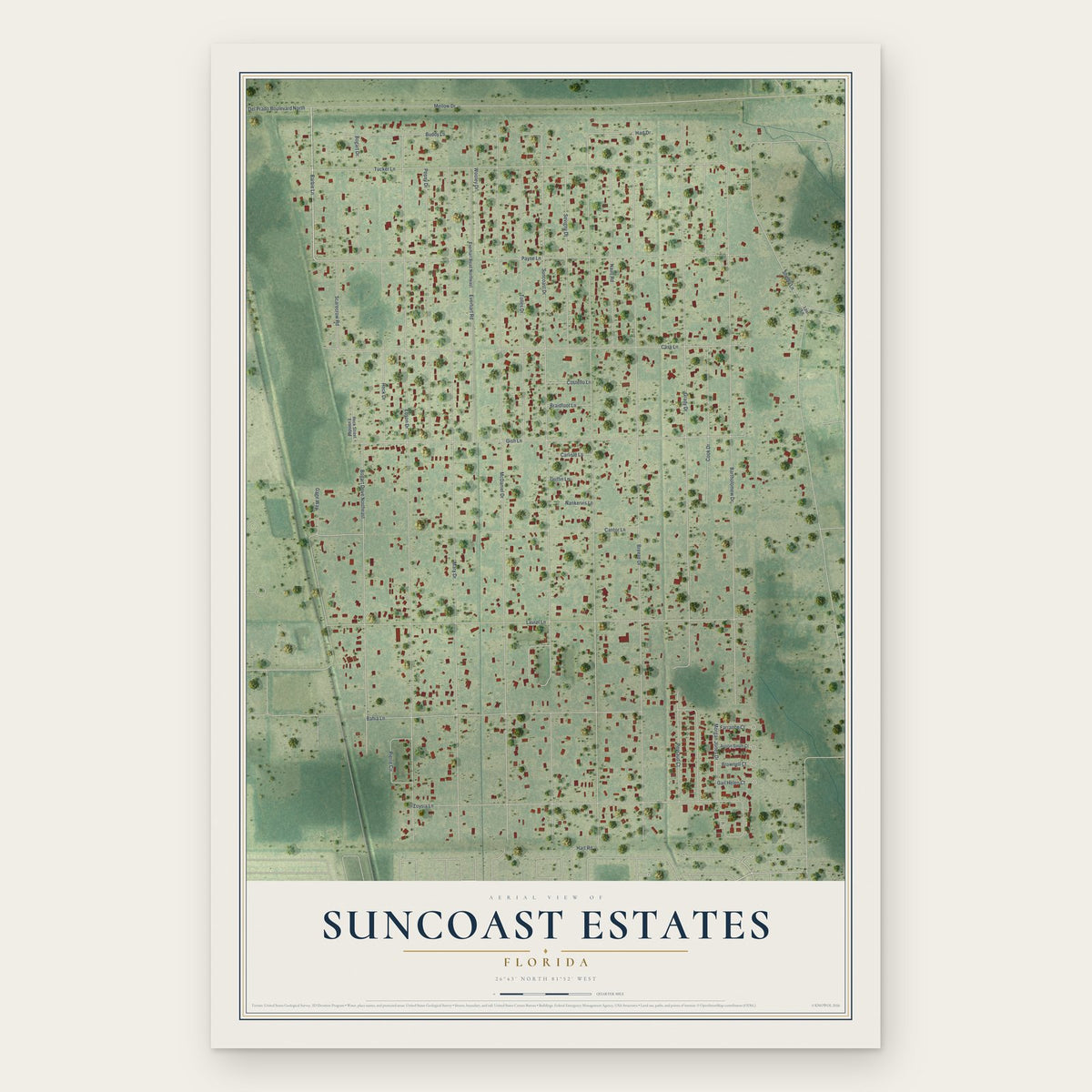 Suncoast Estates, Florida map print, the full design