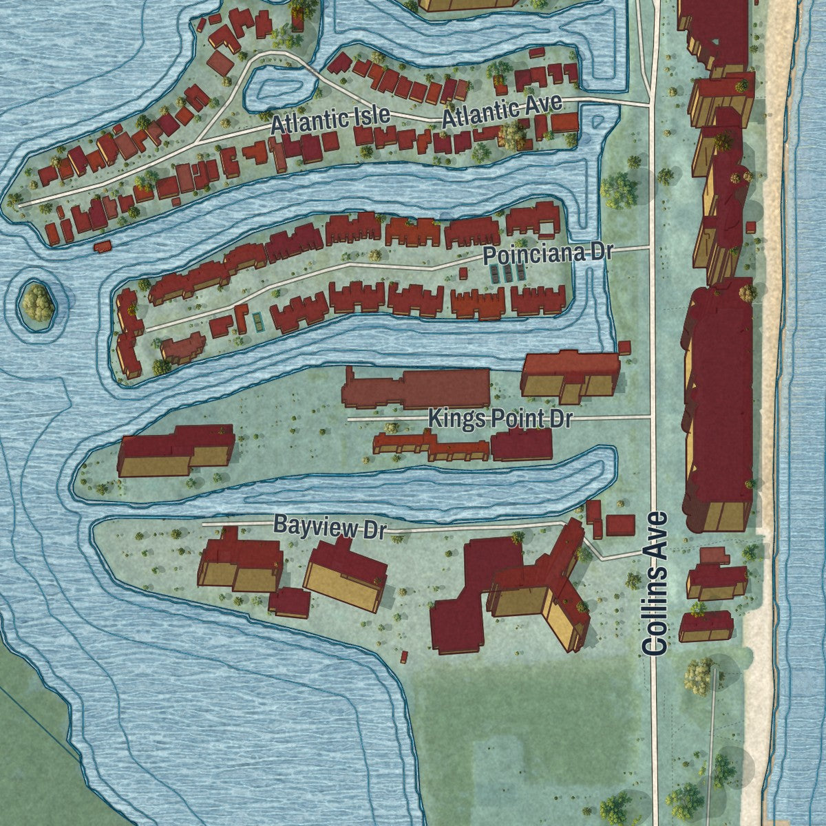 Close-up 1 of the Sunny Isles Beach, Florida map artwork
