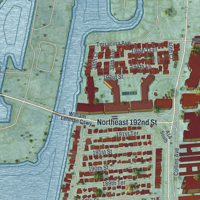 Close-up 2 of the Sunny Isles Beach, Florida map artwork