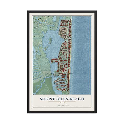 Map of Sunny Isles Beach, Florida, 12 x 18 inch print in a black wood frame