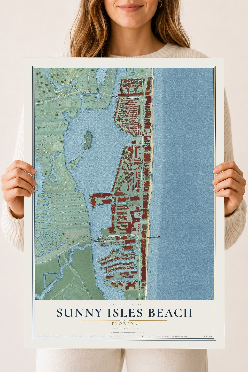 Sunny Isles Beach, Florida map print, 18" x 24" Archival Matte Print mockup