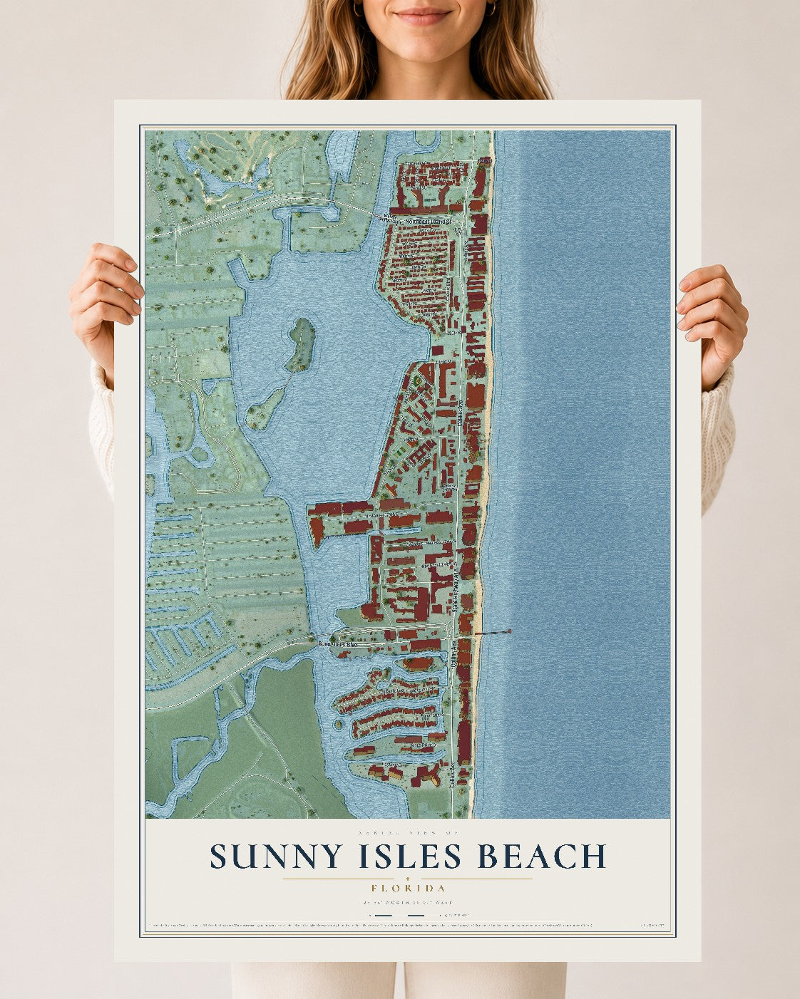 Sunny Isles Beach, Florida map print, 24" x 36" Archival Matte Print mockup