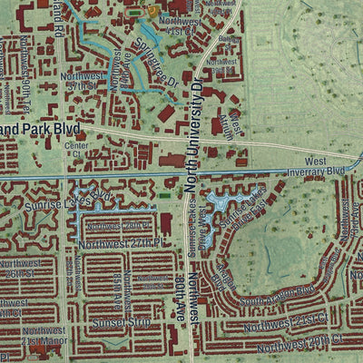 Close-up 2 of the Sunrise, Florida map artwork