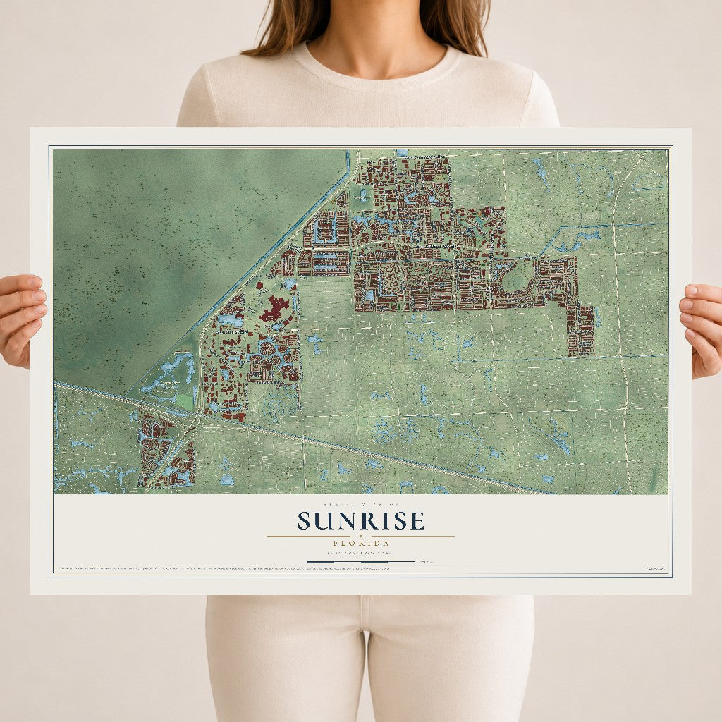 Sunrise, Florida map print, 18" x 24" Archival Matte Print mockup