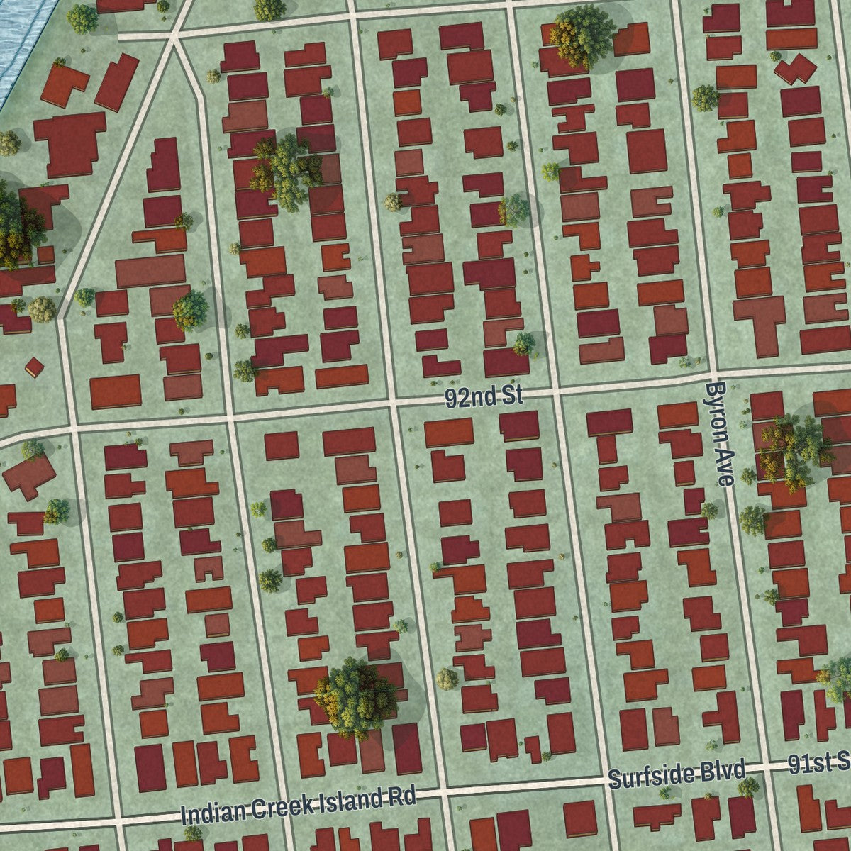 Close-up 1 of the Surfside, Florida map artwork